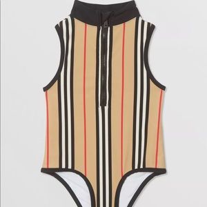 BURBERRY Icon Stripe Zip-front SwimsuitPrice